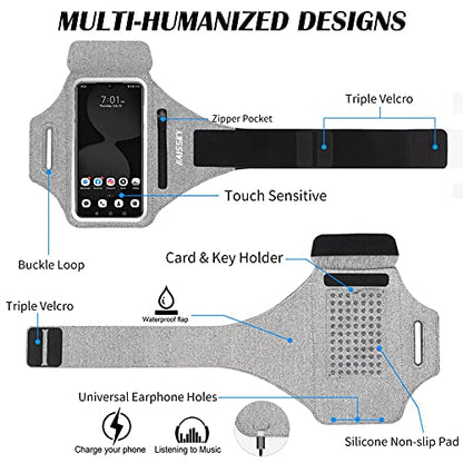 Running Armband with Earphone Pouch Fits Phones up to 6.9" - color: Grey (Up to 6.9''), size: Medium