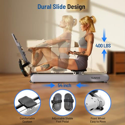 TOUSAINS ER7 Self-Powered Rowing Machine, Magnetic Folding Rowing Machine for Home with 32 Resistance Levels, Quiet Dual Rail Foldable Rower for Full Body Workout - color: Grey