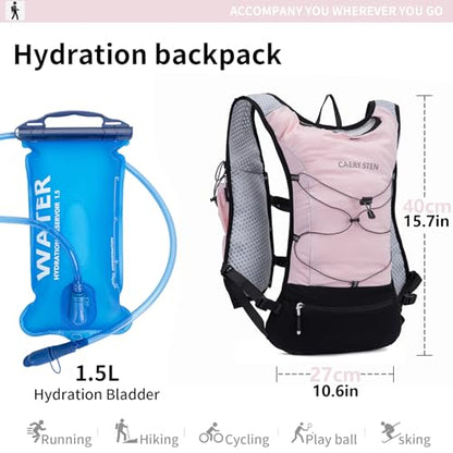 Lightweight Hydration Backpack, 1.5L Water Bag Running Vest - color: Pink