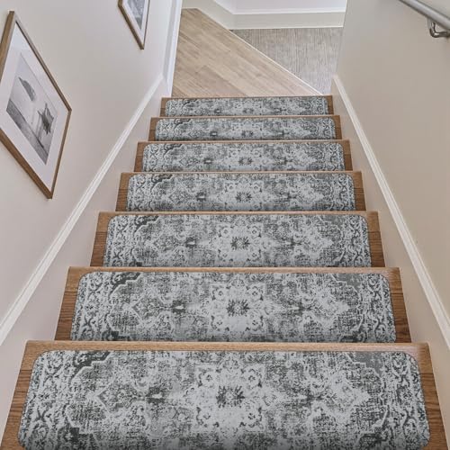 OJIA Stair Treads Non Slip Stair Runners for Wooden Steps Indoor 15PCS - color: Medallion, size: 8" x 30"