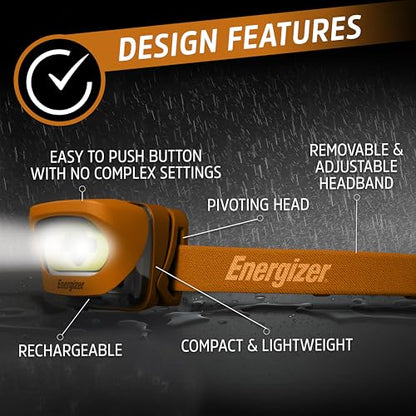 Energizer LED Rechargeable Headlamp (2-Pack), Orange, LED Headlamps with Red Light Option, USB Charging Cables Included - color: Orange