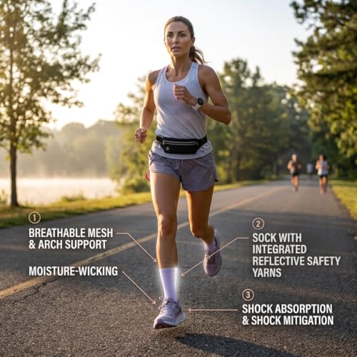 we fleece Running Socks Womens Compression Socks for Women Hiking Socks With Reflective Yarn Breathable Mesh Crew - color: Black Black Black