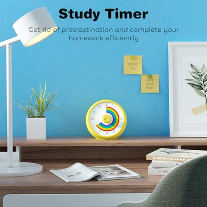 Visual Timer for Kids, 60-Minute Countdown Timer for Classroom Office Kitchen, Desk Timer Kids Time Management Tools with Silent Operation, Pomodoro Time Rainbow Pattern (Yellow) - color: Yellow