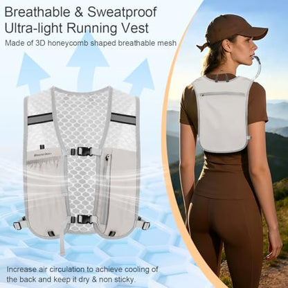 Running Vest Hydration Backpack for Men Women, Lightweight Breathable Hydration Packs, Adjustable Chest Straps Daypack, Reflective Water Running Vest for Marathon, Trail, Hiking, Cycling - color: Grey