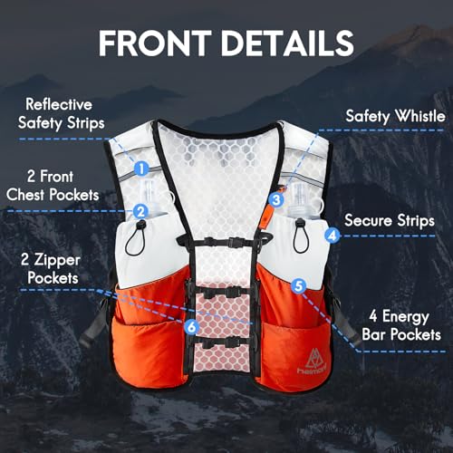Haimont 5L Trail Running Hydration Vest with Soft Flasks - color: Orange, size: Large