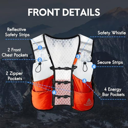 Haimont 5L Trail Running Hydration Vest with Soft Flasks - color: Orange, size: Large