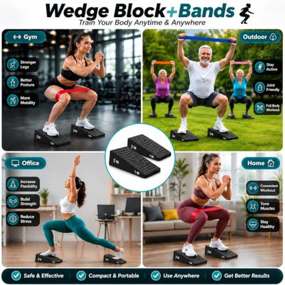 Squat Wedge Block, Non-Slip Adjustable Slant Board for Squats, 5 Bands