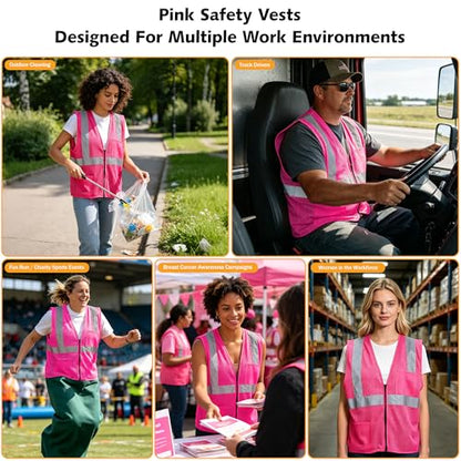 AYKRM 2 Pocket Mesh High Visibility Reflective Safety Vest for men & Women ANSI/ISEA 107 Standards - color: Pink, size: X-Small