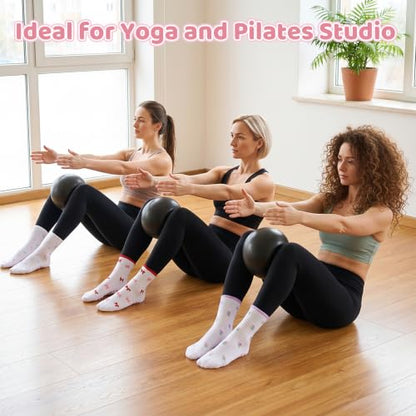 Cute Pilates Socks with Grips for Women Cotton Ruffle Yoga Sock - color: Red+pink+purple