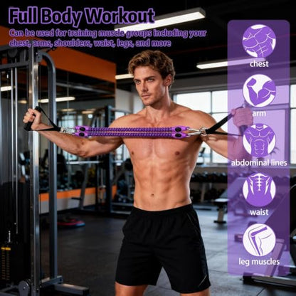 Pedal Resistance Band with Handle, Aturien Adjustable Powerful 4-Tube Elastic Bands for Exercise, Multifunctional Foot Pedal Puller, Home Workout Equipment for Legs Arms Abs - color: Purple