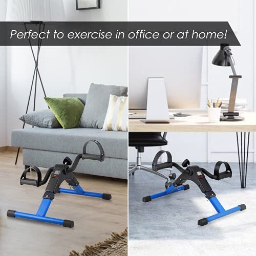 Folding Pedal Exerciser, Mini Exercise Bike Under Desk Bike - color: Blue