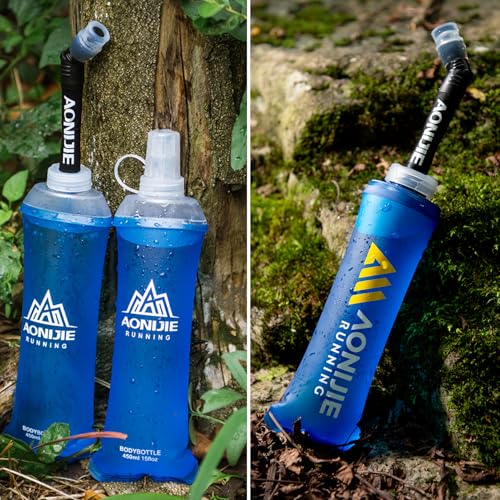 Azarxis TPU Soft Flask Collapsible Water Bottles BPA-Free 250ml 350ml 500ml for Hydration Vest Pack Running Hiking Cycling Climbing - color: Straw for 250ml 500ml Water Bottle