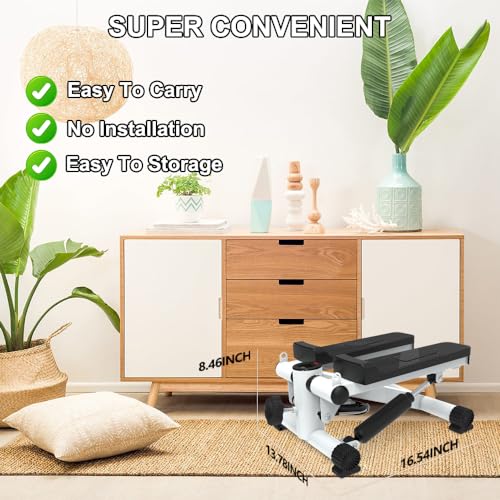 GOWE Mini Steppers for Exercise, Stair Stepper with Resistance Bands, Mini Stepper with 300LBS Loading Capacity, Hydraulic Fitness Stepper with LCD Monitor(Black+White)