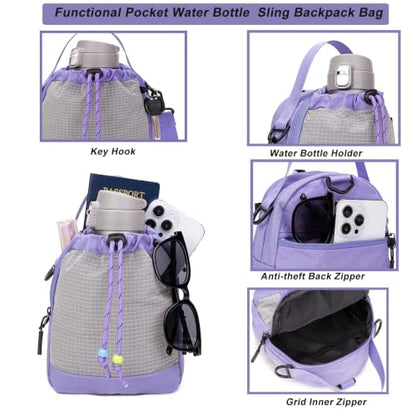 Water Bottle Carrier Bag with Strap, Water Bottle Holder Crossbody Backpack Handbags for Women Men for Hiking - color: Purple