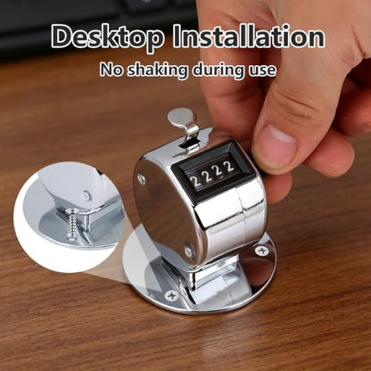 5Pcs Clicker Counter Set, 4 Digit Hand Counter Clicker with Loop, Metal Hand Tally Counter with Round Base for Sports, Events, Game, Scores, Golf, Silver