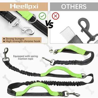Hands-Free Waist Leash with Pouch for Two Dogs: Reflective Stitching, Dual Handle & Bungee Retractable Design – Ideal for Medium to Large Dogs (Green) – Dog Walking Accessories - color: Green