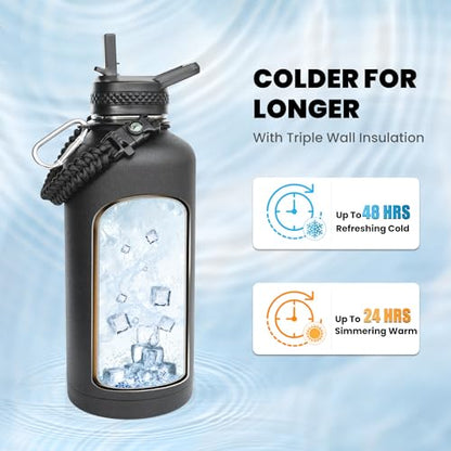 RAYMYLO Insulated Water Bottle 87 oz, Triple Wall Vacuum Stainless Steel - color: Magic Black, size: 87 Ounces