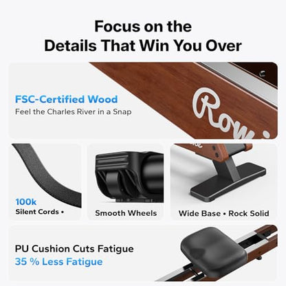 MERACH Pro-Grade Rowing Machines for Home, Smart Magnetic Rowing Machine with Self-Generation, Double Resistance and 400 LBS MAX Load, Wooden Tracks for Silent Sliding - style: R7-HD Screen