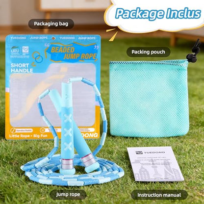 YUEDONG Kids Beaded Jump Rope, Adjustable TPE, Tangle-Resistant, Boys Girls - color: BLUE