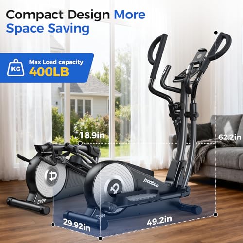 pooboo Elliptical Machine, Elliptical Exercise Machine with 16-Level Resistance&Quiet Magnetic Driving System, Elliptical Machine for Home with LCD Monitor,15.5-17IN Stride, 350LBS Weight Capacity - color: 17IN-Stride Gray