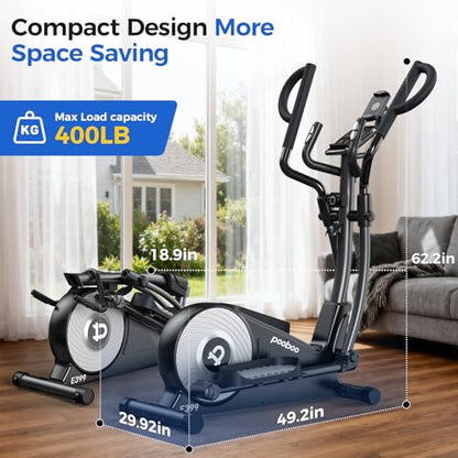 pooboo Elliptical Machine, Elliptical Exercise Machine with 16-Level Resistance&Quiet Magnetic Driving System, Elliptical Machine for Home with LCD Monitor,15.5-17IN Stride, 350LBS Weight Capacity - color: 17IN-Stride Gray