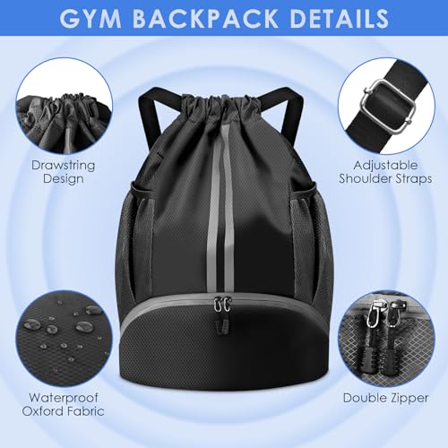 BROTOU Soccer Bags, Football Backpack, Volleyball Bag, Drawstring Backpack - color: Black