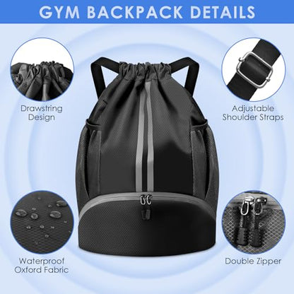 BROTOU Soccer Bags, Football Backpack, Volleyball Bag, Drawstring Backpack - color: Black