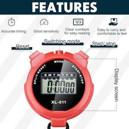 Kanayu 56 Pcs Digital Stopwatch Timer Sports Digital Stopwatch Shockproof Large Screen Handheld Stop Watch with Lanyard Date Time Alarm Function for Coach Swimming Running Sports Train (Bright Color)