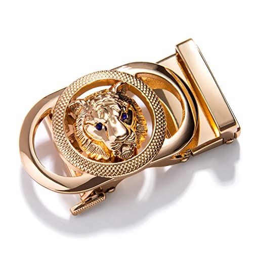 Dubulle Mens Ratchet Belt Gold Click Buckle Adjustable Leather Belts - color: Gold Black, size: Adjustable from 24" to 38" Waist
