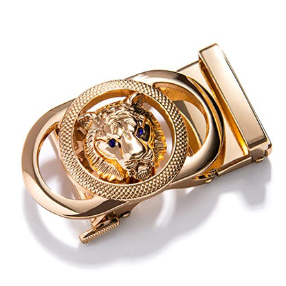 Dubulle Mens Ratchet Belt Gold Click Buckle Adjustable Leather Belts - color: Gold Black, size: Adjustable from 24" to 38" Waist