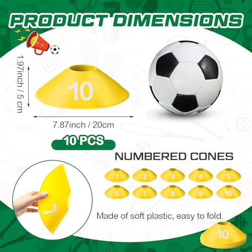 10 Pcs Numbered Sports Disc Cone with Mesh Carry Bag - color: Yellow