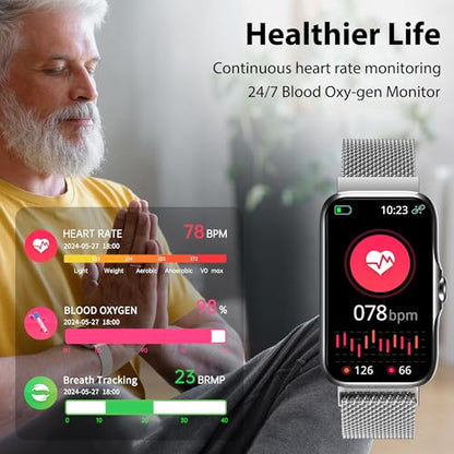Fitness Tracker with 24/7 Continuous Heart Rate, Blood Oxy-gen Monitor, Smart Watch with Sleep Monitor, IP68 Waterproof Activity Tracker Step Counter for Women Men - color: Silver