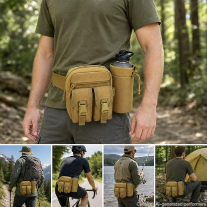 Fanny Pack Waist Bag with Water Bottle Holder Detachable for Men Women, Crossbody Hiking Waist Pack with 5 Pockets, Running Travel Dog Walking Workout Cycling Outdoor Fishing Hip Belt Bag- Mud - color: Mud - Bottle Holder