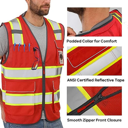 Neopelta Hi Vis Reflective Safety Vest for Men Women Red Mesh/Yellow M - color: Red / Yellow Trim, size: Medium
