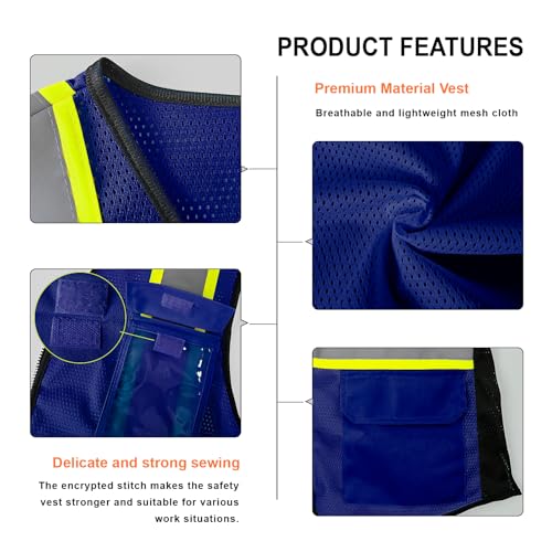 Safety Vest for Women 9 pockets Womens Safety Vest, Blue XL - color: Blue, size: X-Large