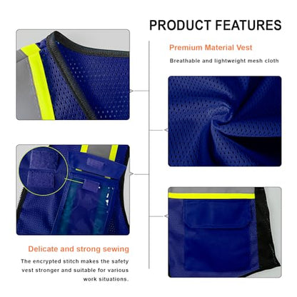 Safety Vest for Women 9 pockets Womens Safety Vest, Blue L - color: Blue, size: Large