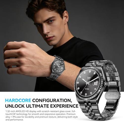 Luxury Smart Watch for Men, Bluetooth Calls, Activity Tracker, Android iOS - color: Black