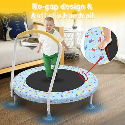 Mersco 36" Mini Toddler Trampoline with Handle for Kids Ages 1-6, ASTM - color: Light Blue Print