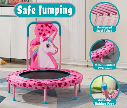 36" Mini Trampoline for Kids Ages 1-6, Toddler Trampoline with Handle, Safety Pad & Rubber Legs, 36 inch Baby Trampoline Indoor Garden, Gift for Boy and Girl - color: Pink