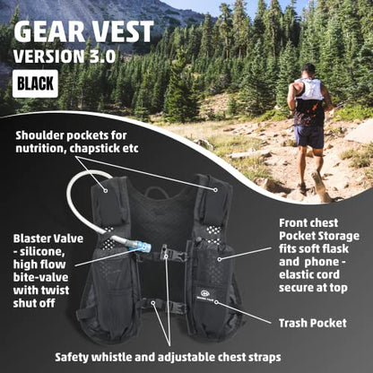 Orange Mud Gear Vest – Lightweight Hydration Pack for Running, Cycling, Triathlon – Holds 1L (35oz), Fits Large Phones, Soft Flasks, Trekking Poles – Breathable & Secure Fit - style: Black V4