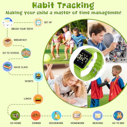 Kids Digital Watches for Boys Girls, Sports Watch with Fitness Tracker, Pedometer, Alarm Clocks, Stopwatch, No App Needed Waterproof Kids Watch, Gift for Teens Student Girls Boys Ages 5-14 - color: Green