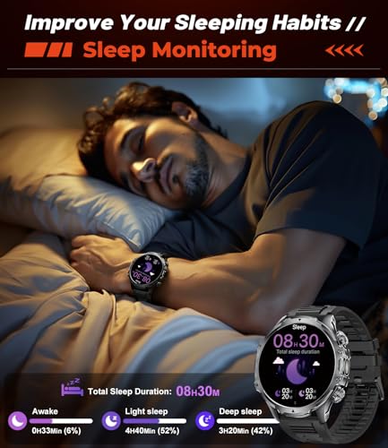 SUNKTA Military Smart Watch for Men Answer/Make Call, 1.85'' HD Rugged Smartwatch with 800mAh Battery/Flashlight/Heart Rate/110+ Sports Mode, IP68 Waterproof Fitness Tracker Watch for Android iPhone - color: Yellow