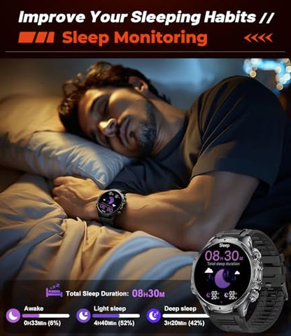 SUNKTA Military Smart Watch for Men Answer/Make Call, 1.85'' HD Rugged Smartwatch with 800mAh Battery/Flashlight/Heart Rate/110+ Sports Mode, IP68 Waterproof Fitness Tracker Watch for Android iPhone - color: Yellow