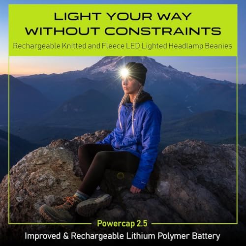 POWERCAP LED Hat Light 150 Lumens Rechargeable Fleece Beanie with Bright Built-in Headlamp Waterproof LED Warm One Size Cap - color: Fleece Blaze Orange