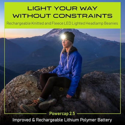 POWERCAP LED Hat Light 150 Lumens Rechargeable Fleece Beanie with Bright Built-in Headlamp Waterproof LED Warm One Size Cap - color: Fleece Blaze Orange