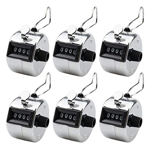 Foraineam 6 Pack Metal Hand Tally Counter Digital Lap Counter Clicker Handheld Mechanical Number Click Counters for Knitting, Coaching, Fishing, Golf, Lap, Baseball, Row Sport