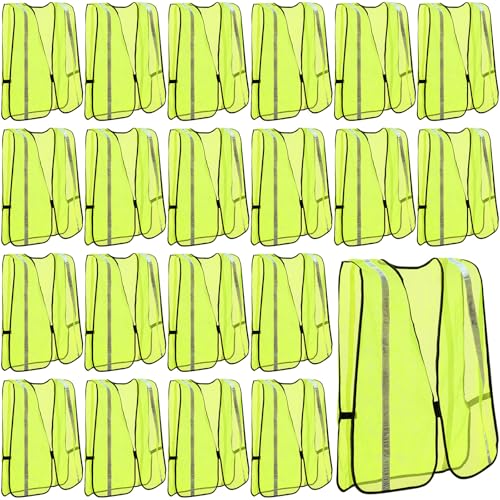 Jecery 20 Packs High Visibility Vest Safety Reflective Hi Visibility Mesh Vest Lightweight Neon Universal Size for Men Work Outdoor (L) - size: Large