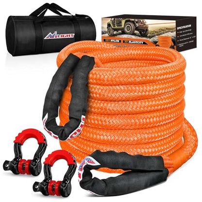 Nilight Kinetic Recovery Rope Kit with D-Ring Shackle Towing Strap - color: 1in x 30ft Rope+2Pcs Anti-Theft D-Ring Shackles