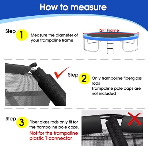Trampoline Fiberglass Rods, for Poles with Tube Caps - size: For 12FT Trampoline Frame