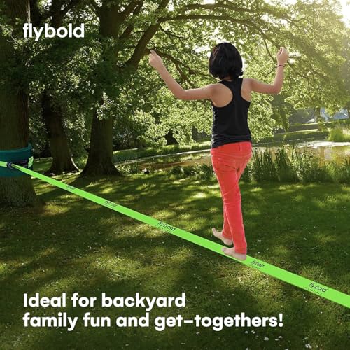 Flybold 57ft Slackline Kit - Slack Lines for Backyard for Kids and Adults with Tree Protectors, Carry Bag and Ratchet - Ninja Slackline Obstacle Course and Balance Rope for Core Strength Training - style: ESSENTIAL KIT